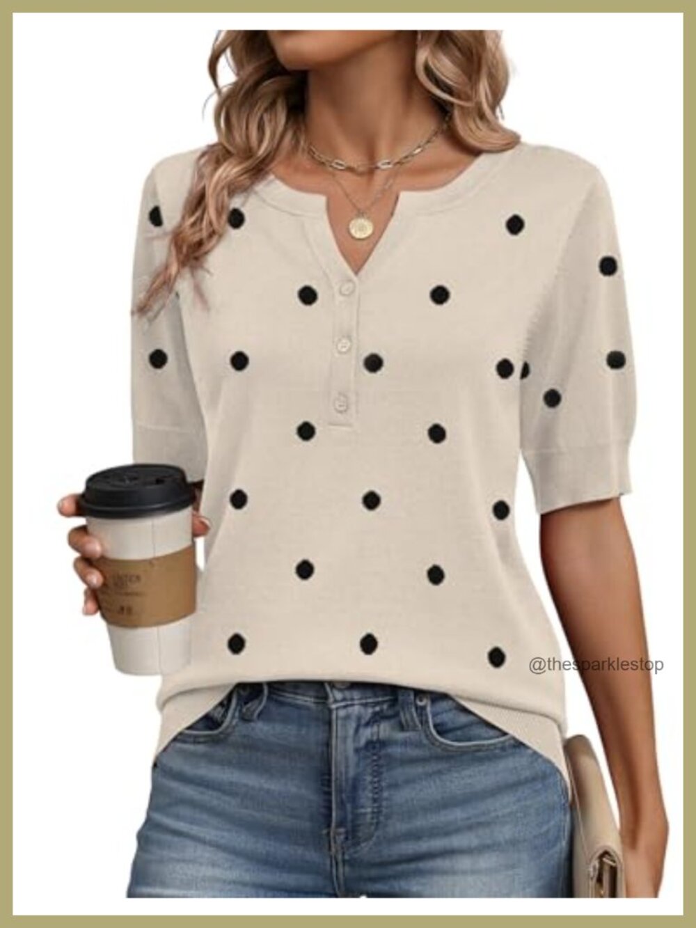 Zeagoo Women's Short Sleeve Sweater Loose Fit V-Neck Button Detail Knit Top
